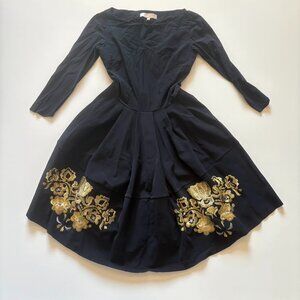 Chiara Boni Dress Black Gold Floral Embroidered evening cocktail wedding